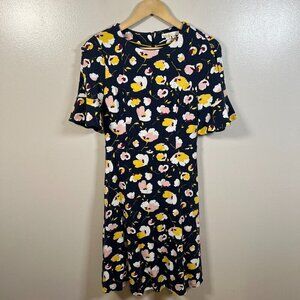 Boden Alexis Jersey Dress Size 8 Blue Floral Flutter Sleeve Preppy Twee Work